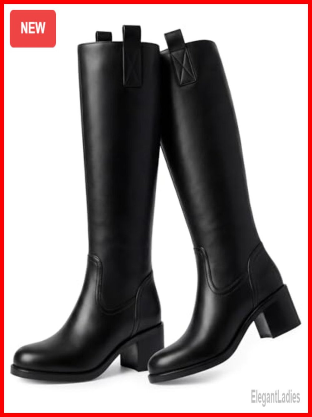 Knee High Boots for Women Square Toe Riding Boots Faux Leather Block Heel